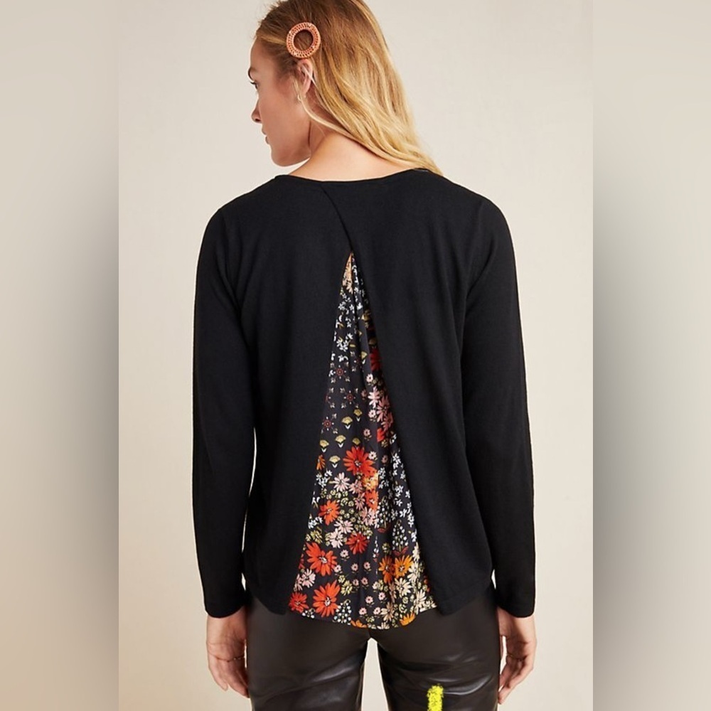 Anthropologie KACHEL BOHO Size 8 Evan Split Back Wool Blend Sweater Floral NICE